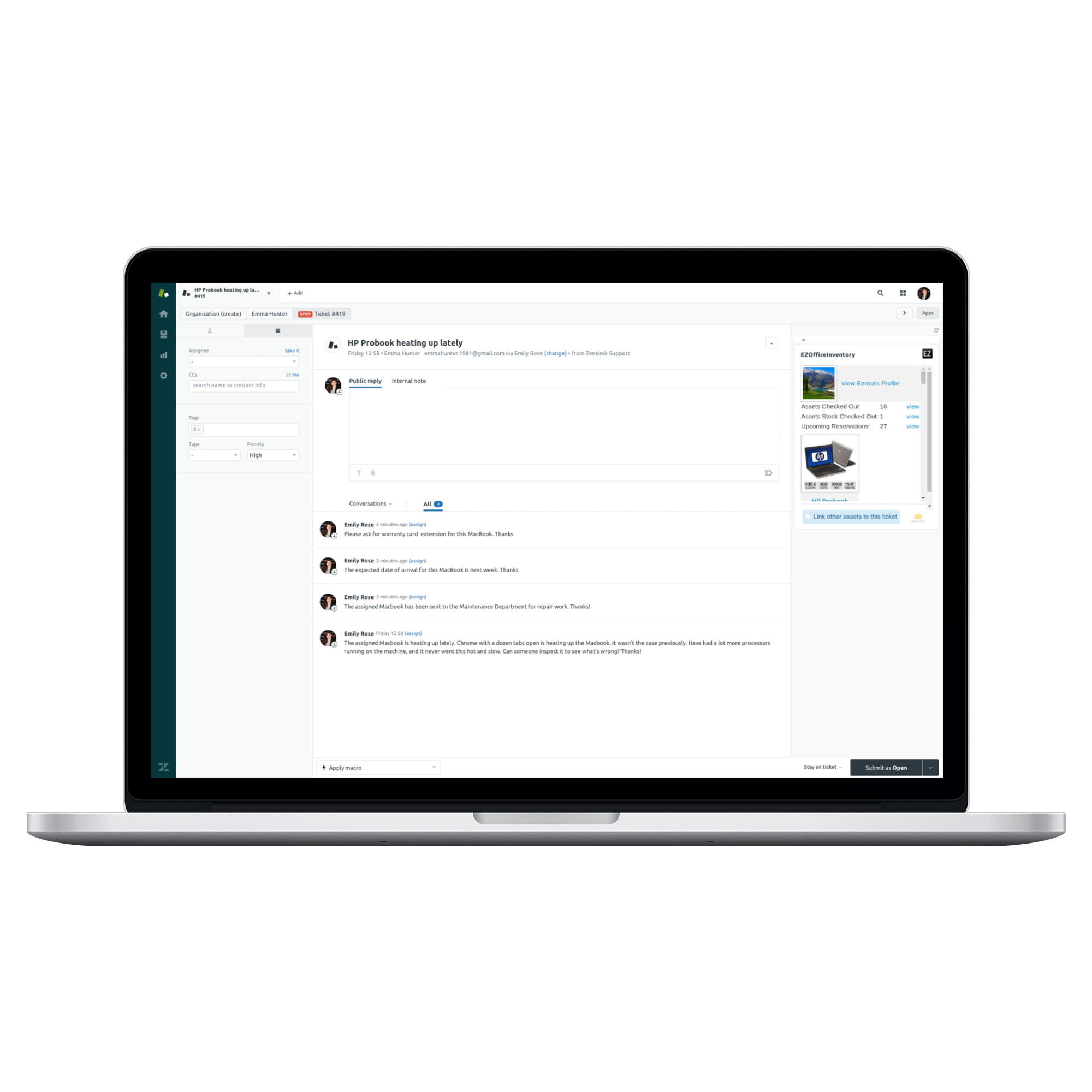 Zendesk Sunshine Integration EZOfficeInventory